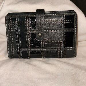 Fossil Leather Patchwork Wallet Dark Brown Trifold NWOT